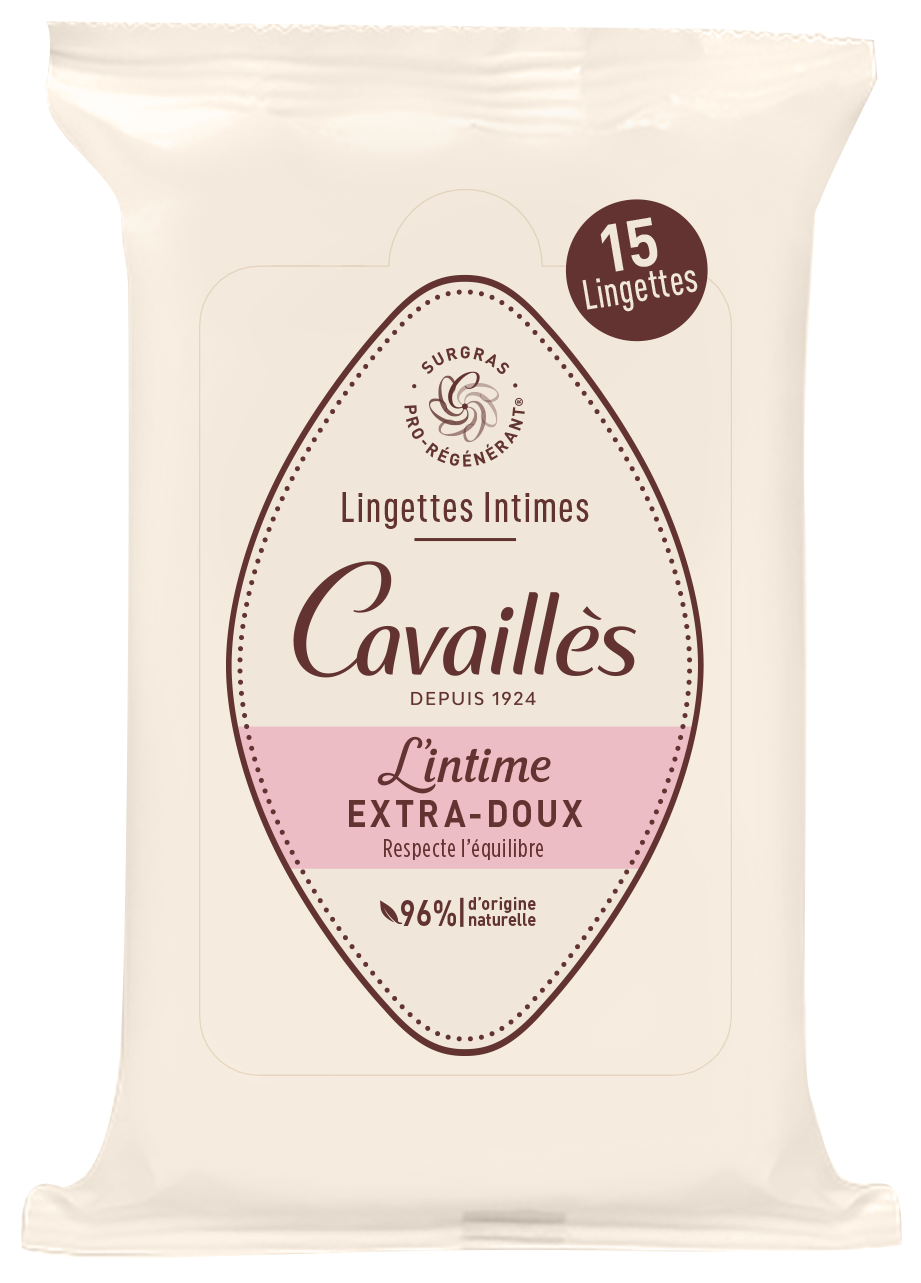 Cavailles Natural Intime Wipes Extra-Gentle Hellävaraiset intiimipyyhkeet 15 kpl