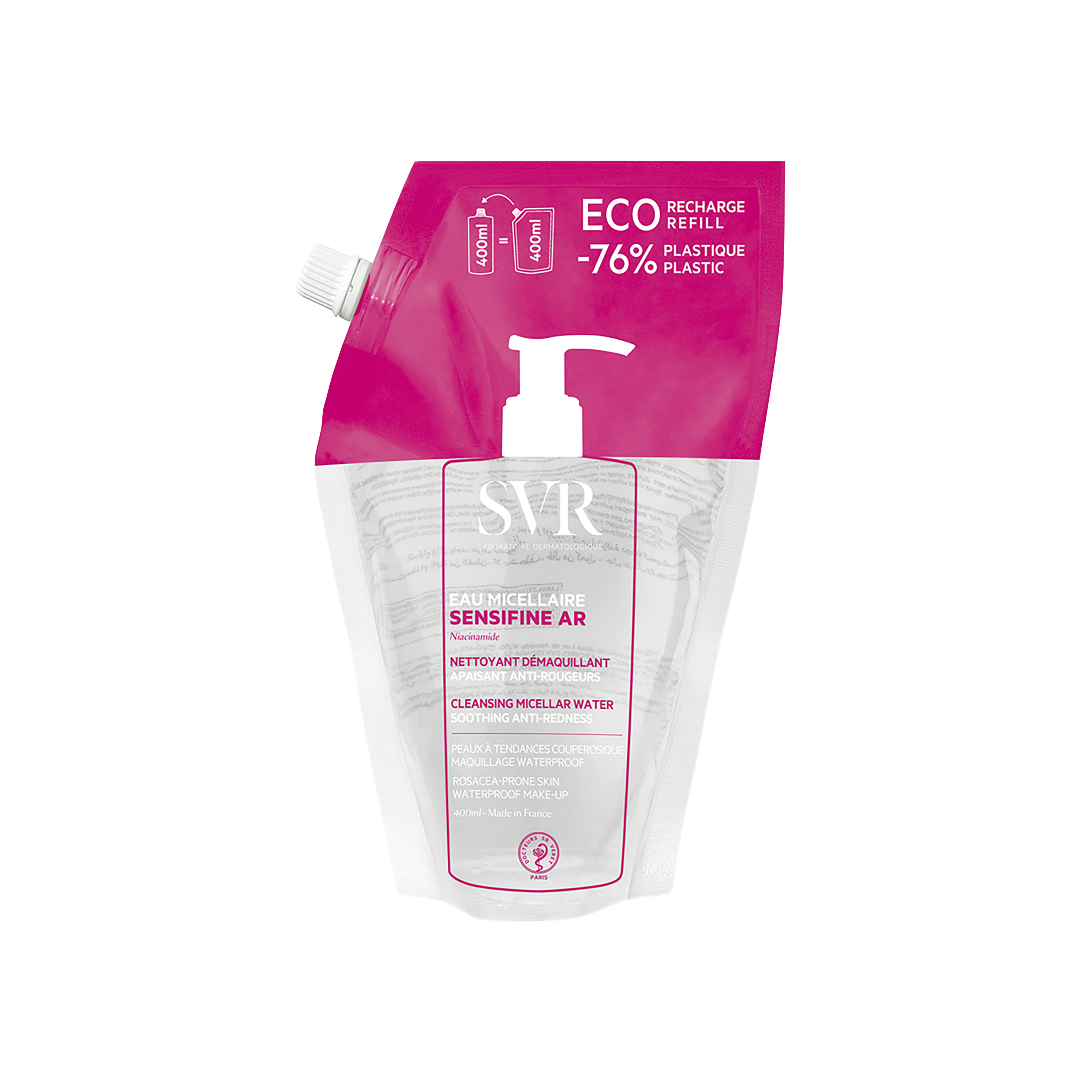 SVR SENSIFINE AR Eau Micellaire – Misellivesi, Punoitusta rauhoittava puhdistus herkälle iholle 400ml täyttöpakkaus