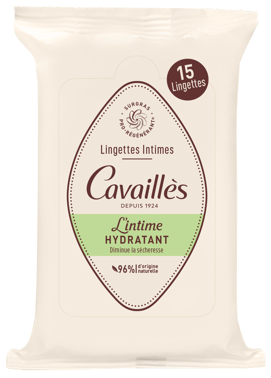 Cavailles Natural Intime Wipes Moisturizing Kosteuttavat intiimipyyhkeet 15 kpl