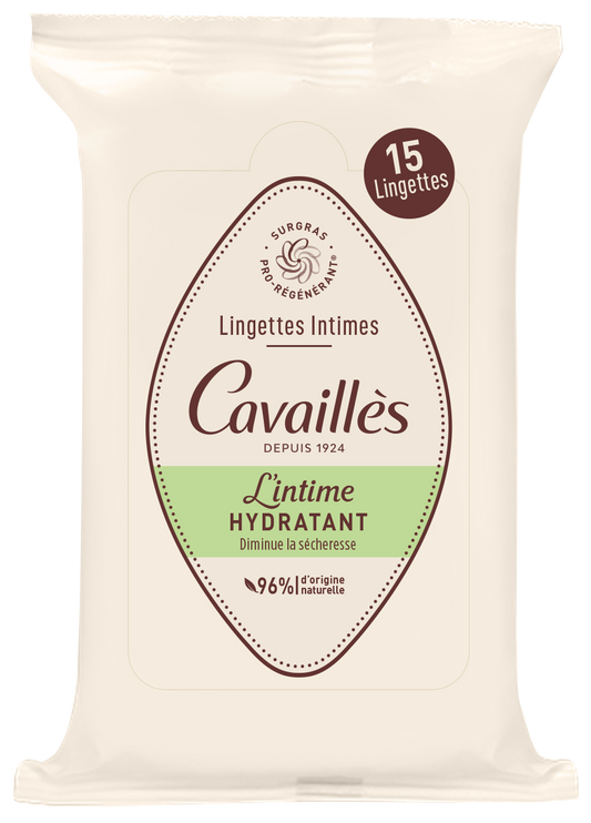 Cavailles Natural Intime Wipes Moisturizing Kosteuttavat intiimipyyhkeet 15 kpl