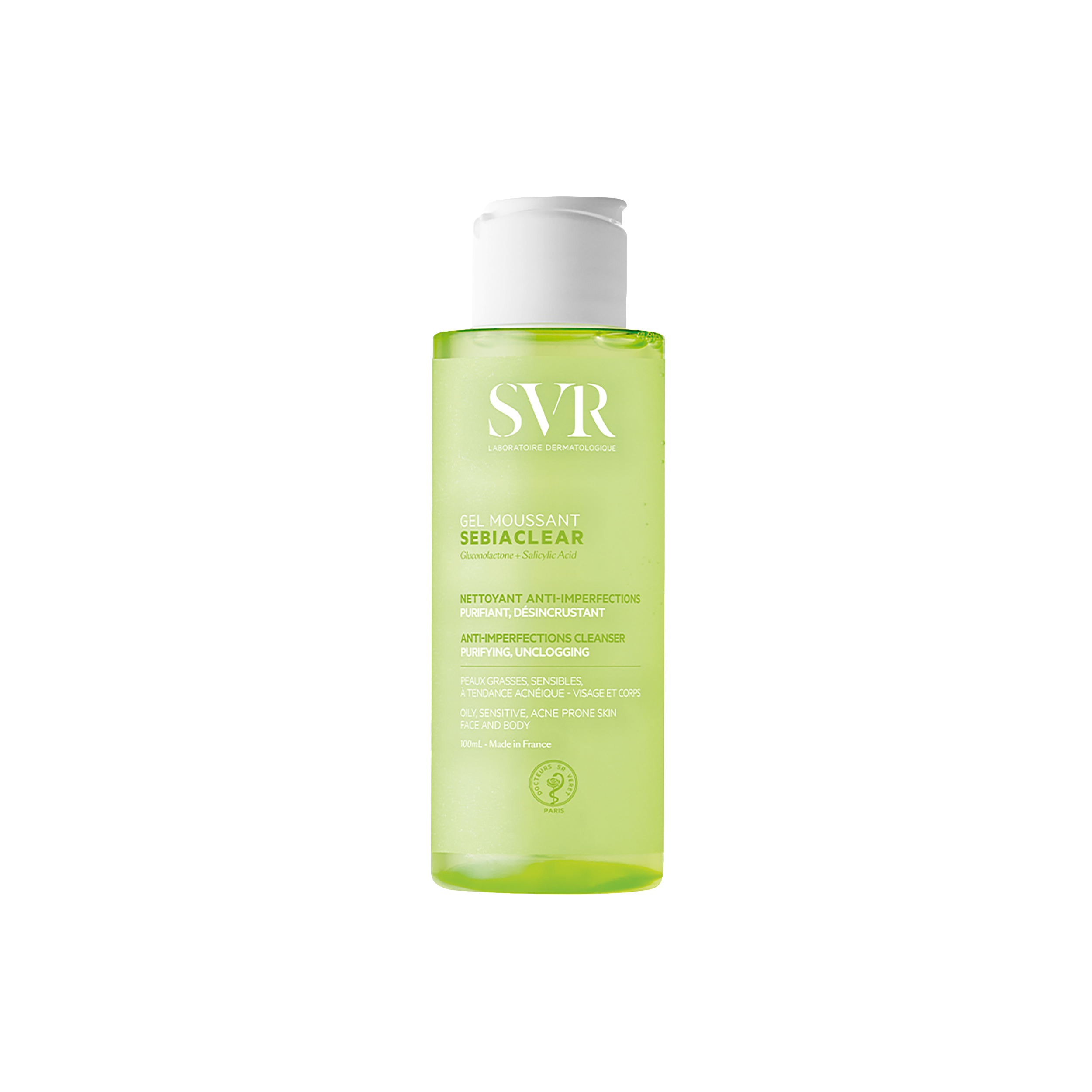 SVR SEBIACLEAR Gel Moussant – Puhdistava ja kuoriva puhdistusgeeli epäpuhtaalle iholle, 100ml matkakoko